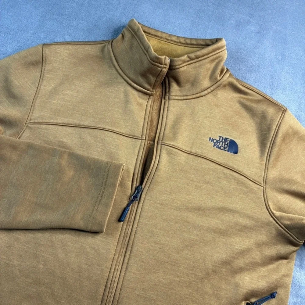 The‎ North Face Men's Fleece Lined Jacket Camel Tan Full Zip Logo Large -READ
